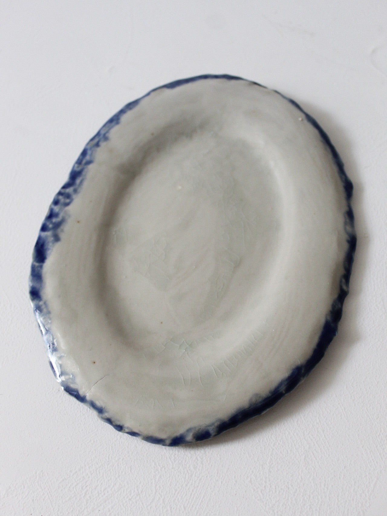 OVAL FLAT PLATE WITH BLUE RIM